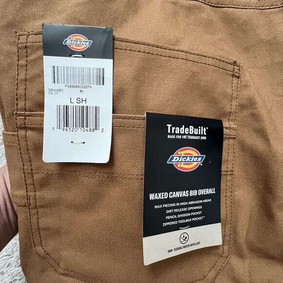 Dickies Mens Waxed Canvas Double Front Bib Overalls Large Brown Duck NWT - Picture 12 of 16